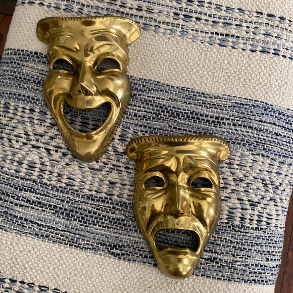 VINTAGE BRASS COMEDY/TRAGEDY MASKS